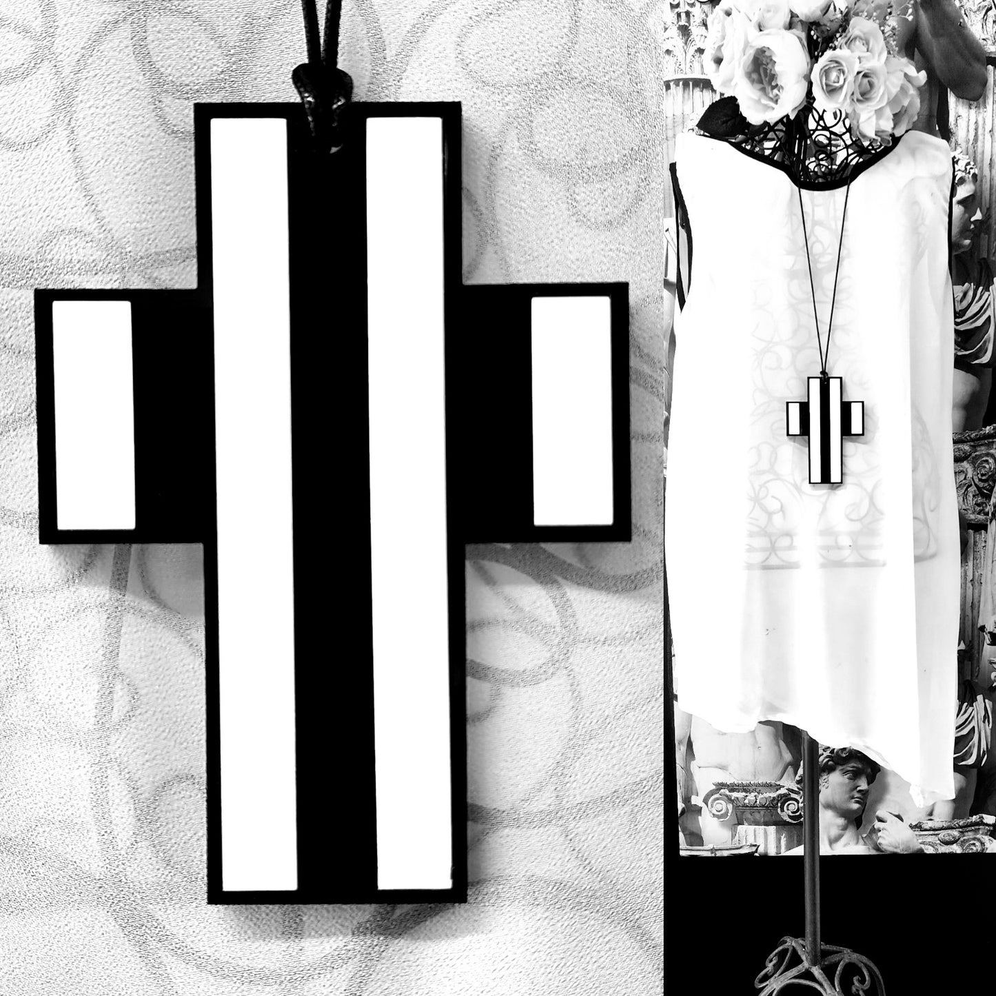 Stripey Cross Chunky Statement Necklace 6mm Thick