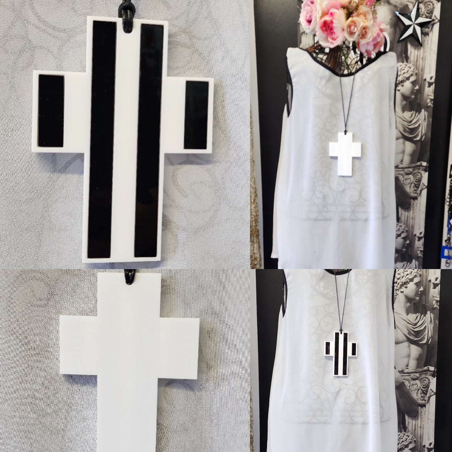 Stripey Cross Chunky Statement Necklace 6mm Thick