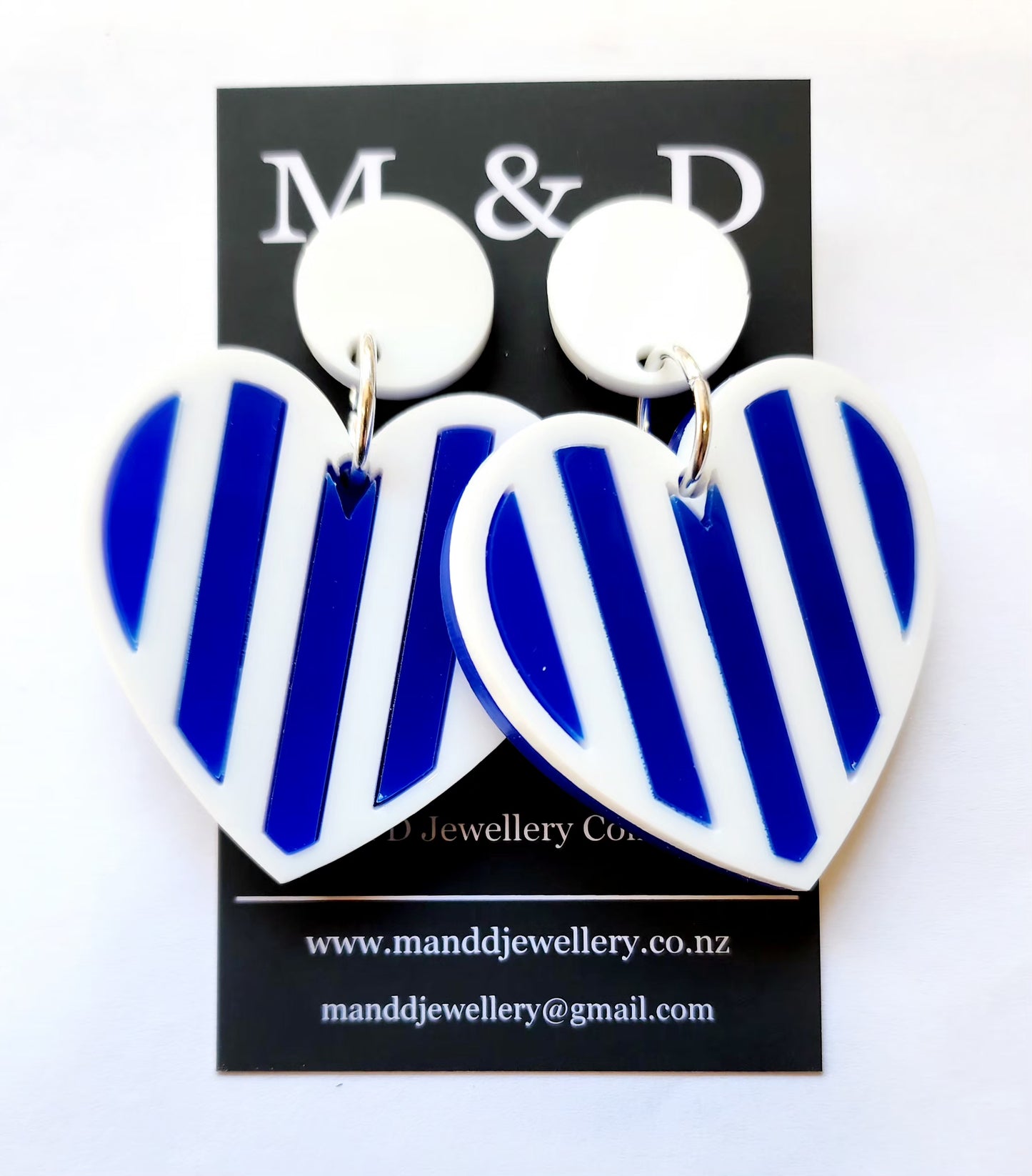 Stripey Heart Stud Dangle Earrings