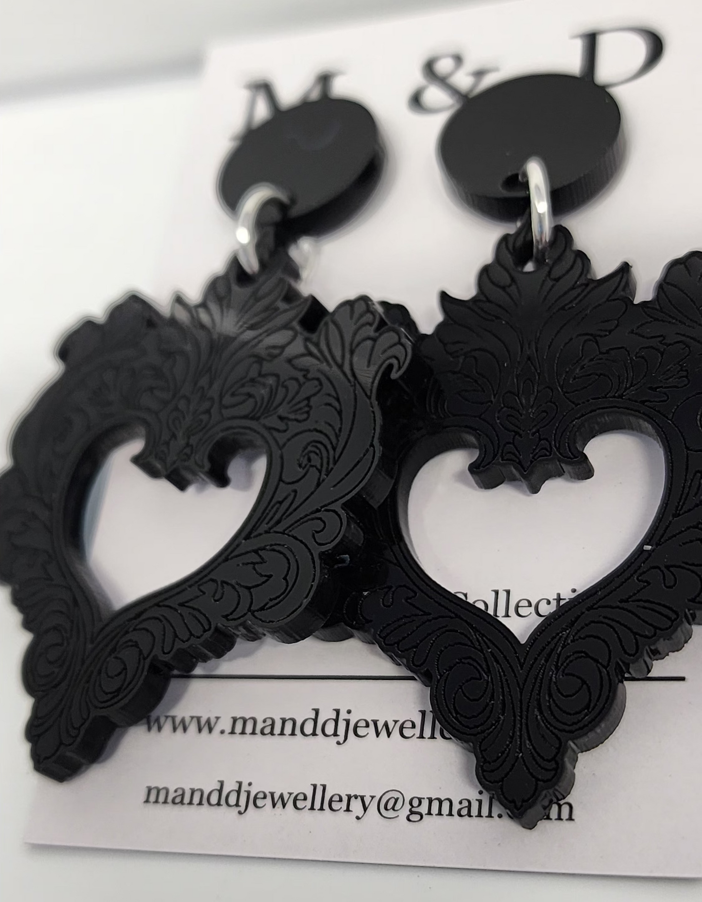Engraved Feather Heart Mirror Stud Dangles