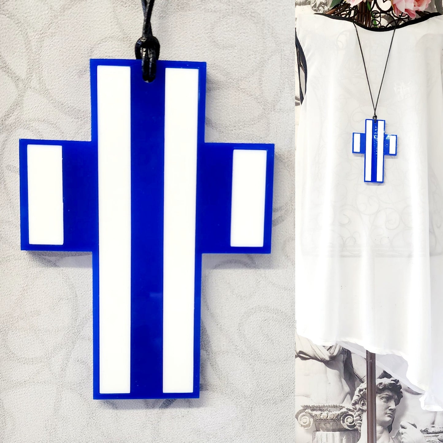 Stripey Cross Chunky Statement Necklace 6mm Thick