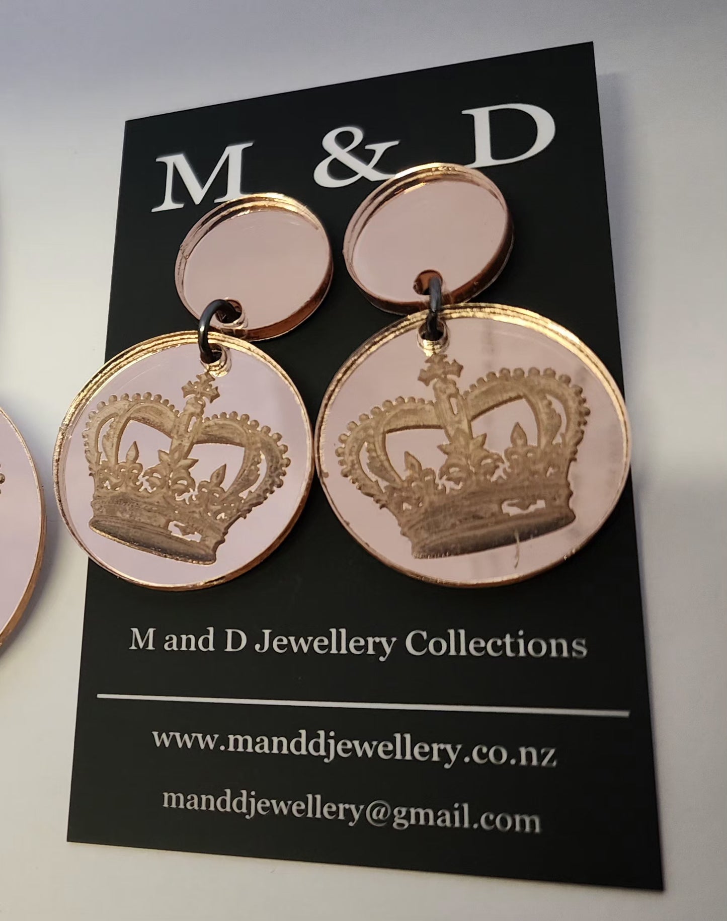 Engraved Crown Mirrored Stud Dangle Earrings