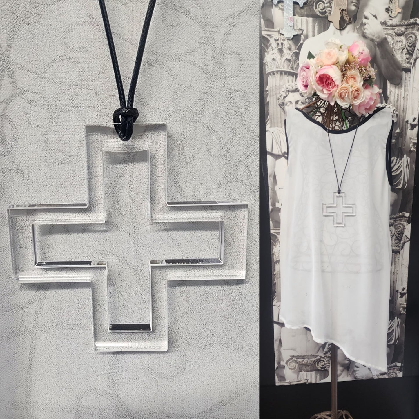 Plus Cross Frame Statement Necklace
