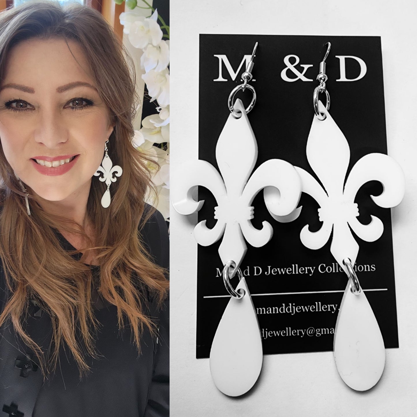 Fleur De Lis Dangle Earrings with Drop