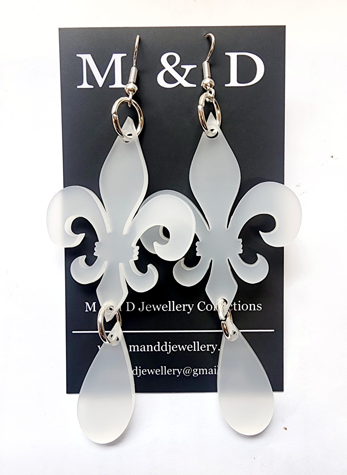 Fleur De Lis Dangle Earrings with Drop