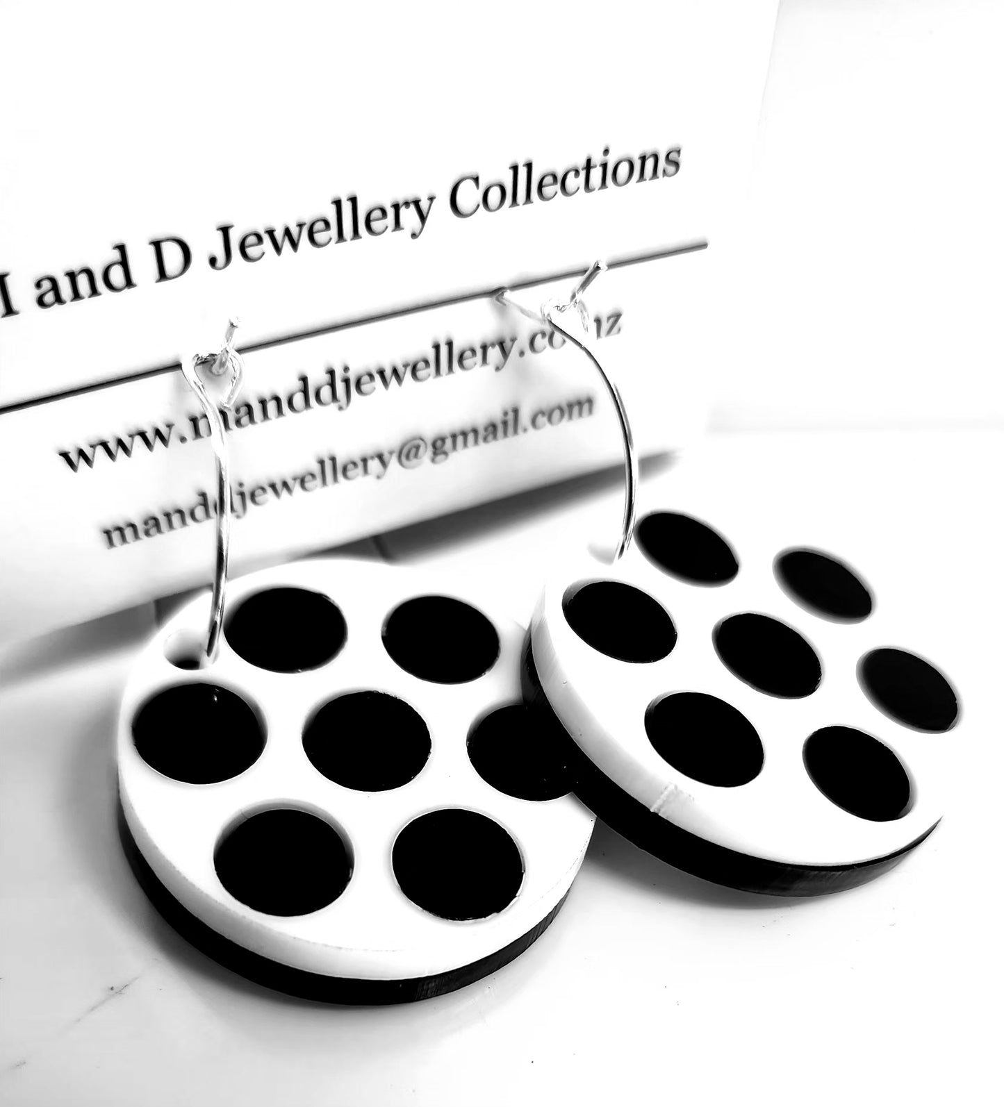 Spotty Little Dangle Earrings Reversible Hoops, Black White