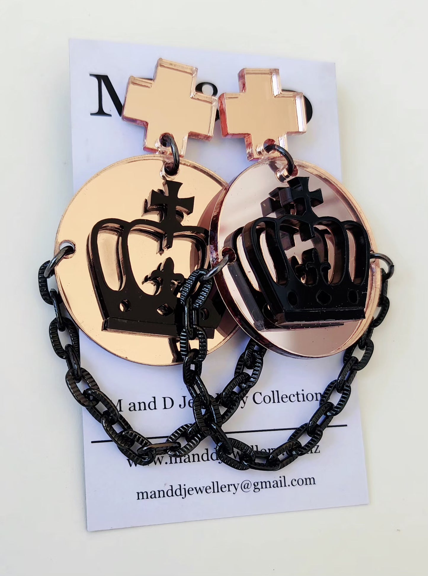 Crown on Glitter Disc Stud Dangles Earrings