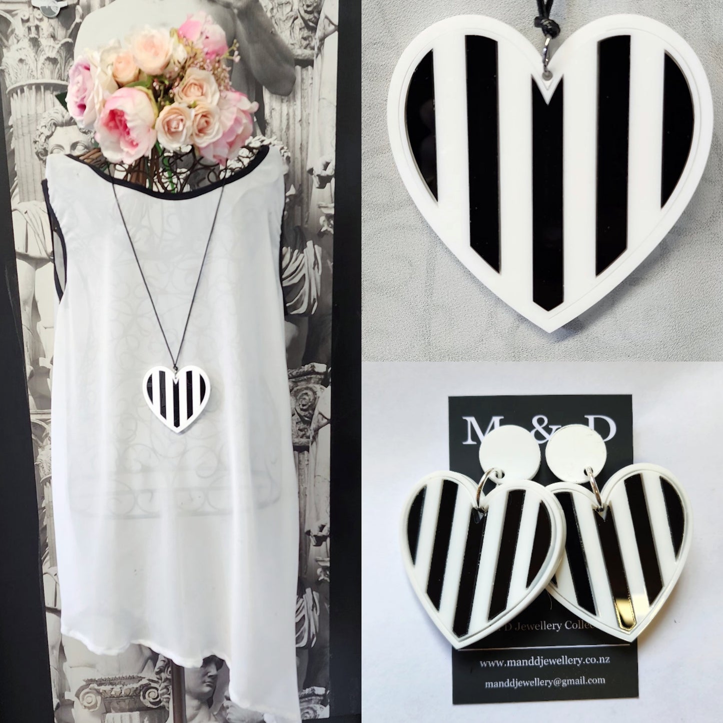 Stripey Heart Statement Necklace 6mm Thick Reversible