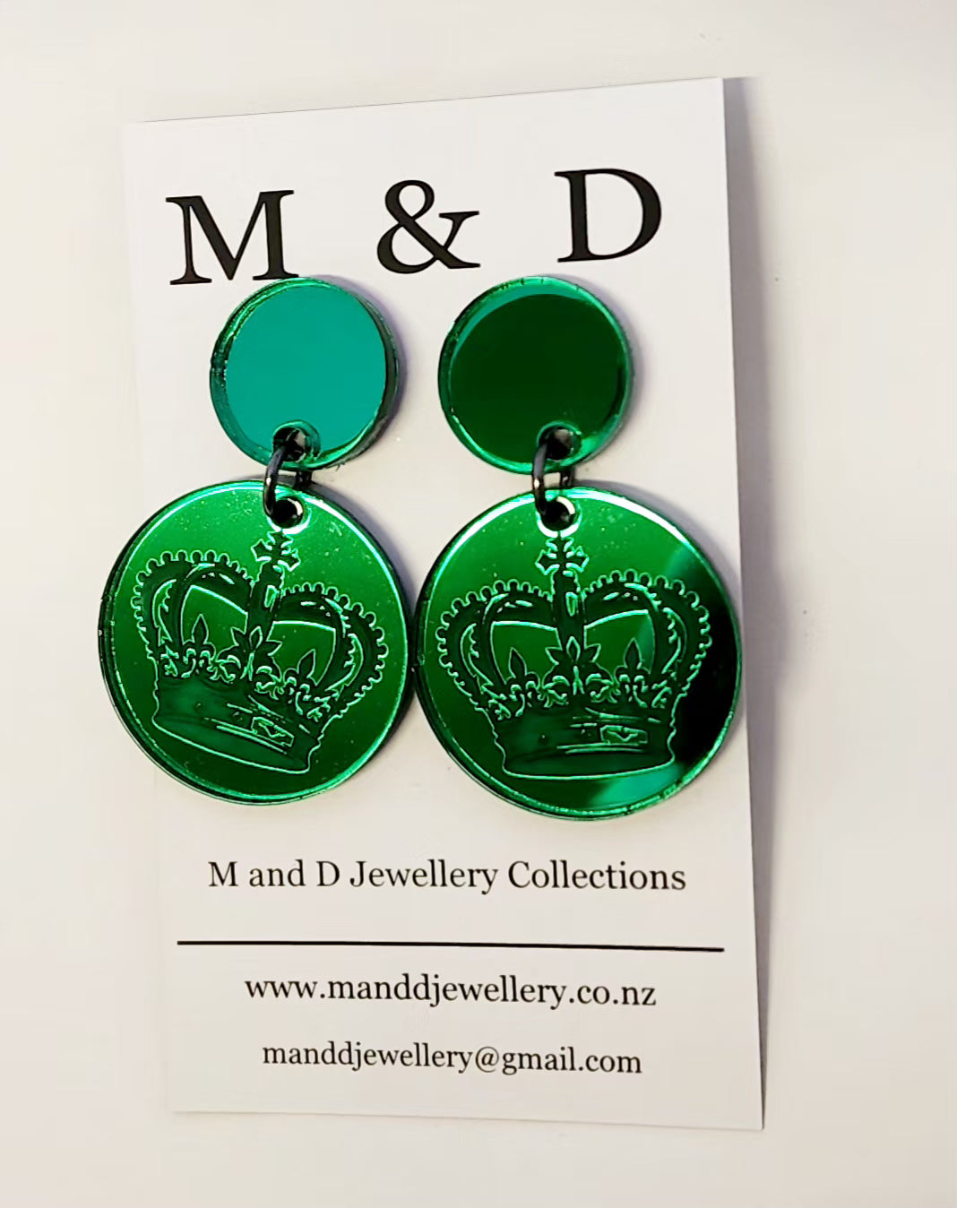 Engraved Crown Mirrored Stud Dangle Earrings