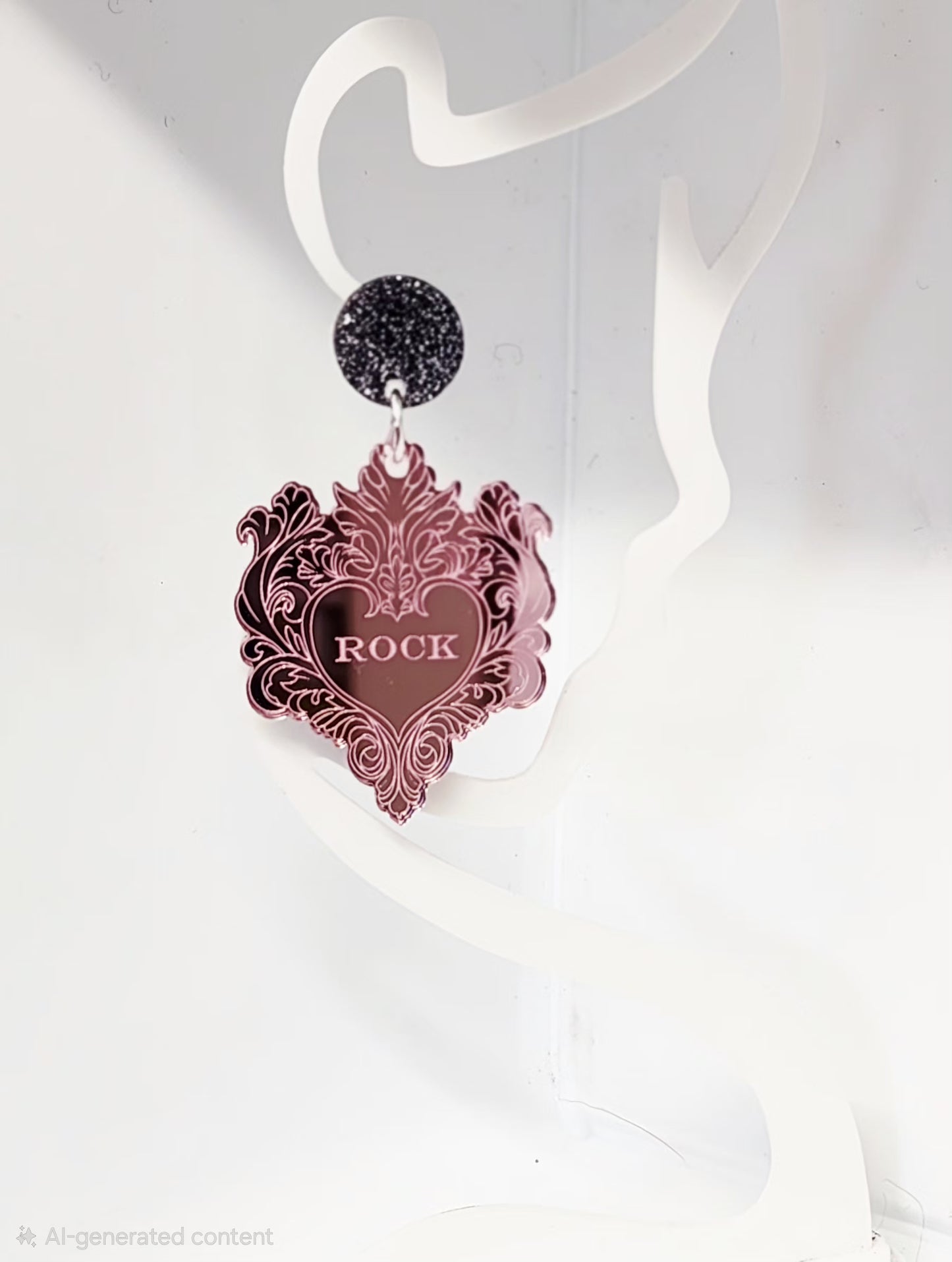 Rock Engraved Heart Mirror Stud Dangles