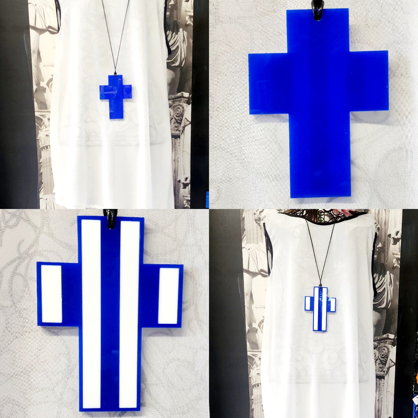 Stripey Cross Chunky Statement Necklace 6mm Thick