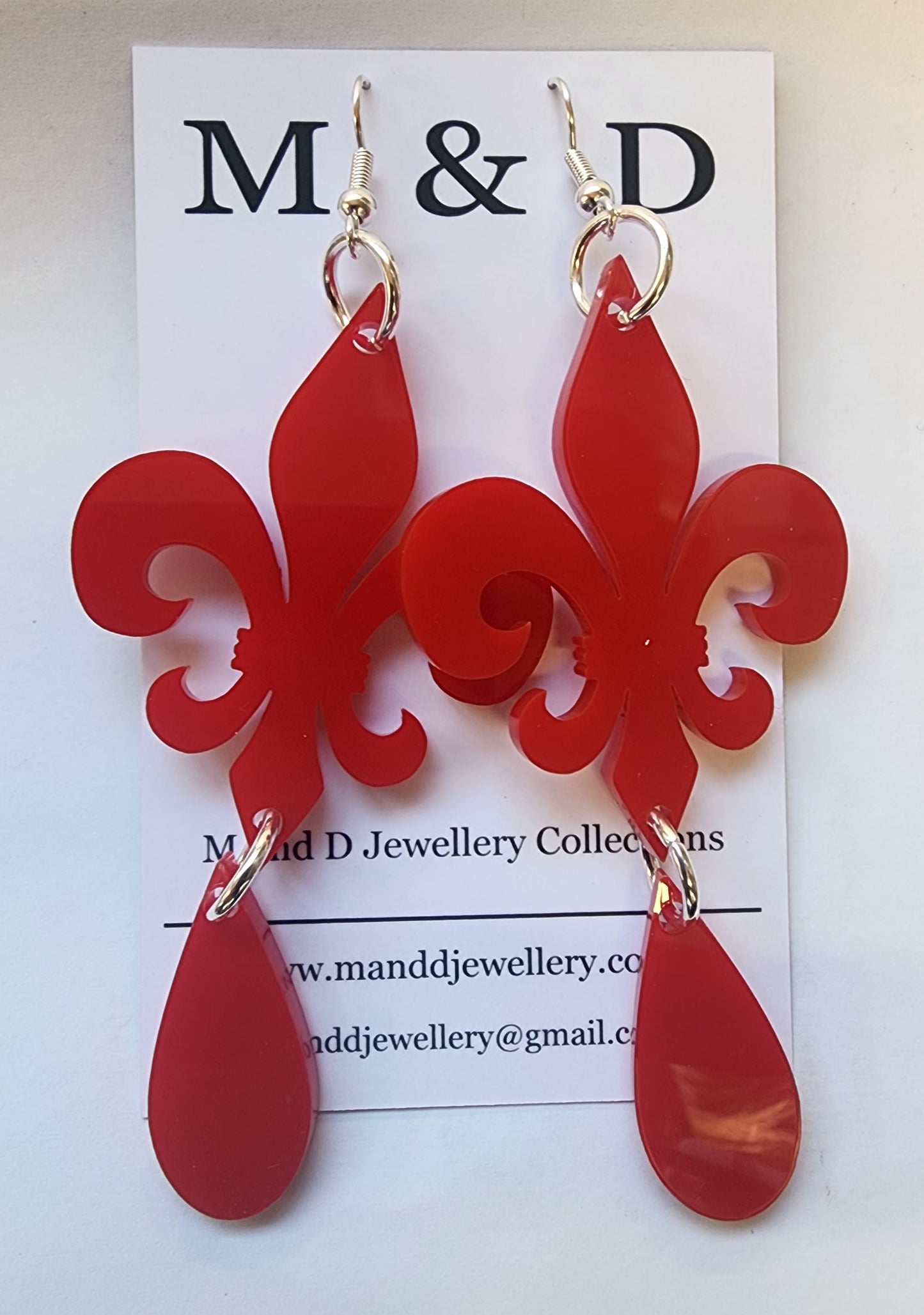 Fleur De Lis Dangle Earrings with Drop