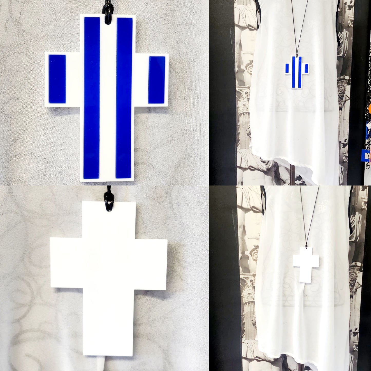 Stripey Cross Chunky Statement Necklace 6mm Thick