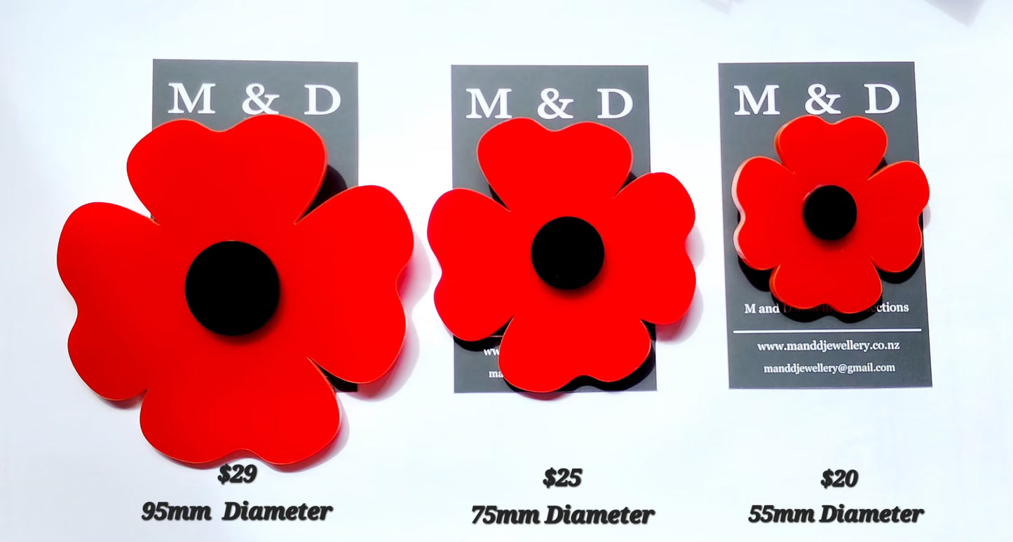 Anzac Poppy Traditional Small Brooch