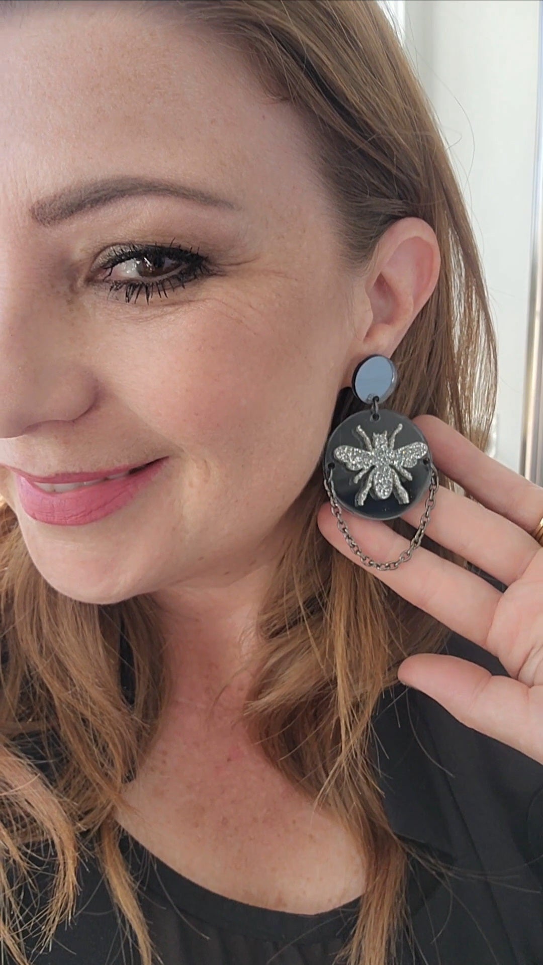 French Bee on Disc Stud Dangles Earrings