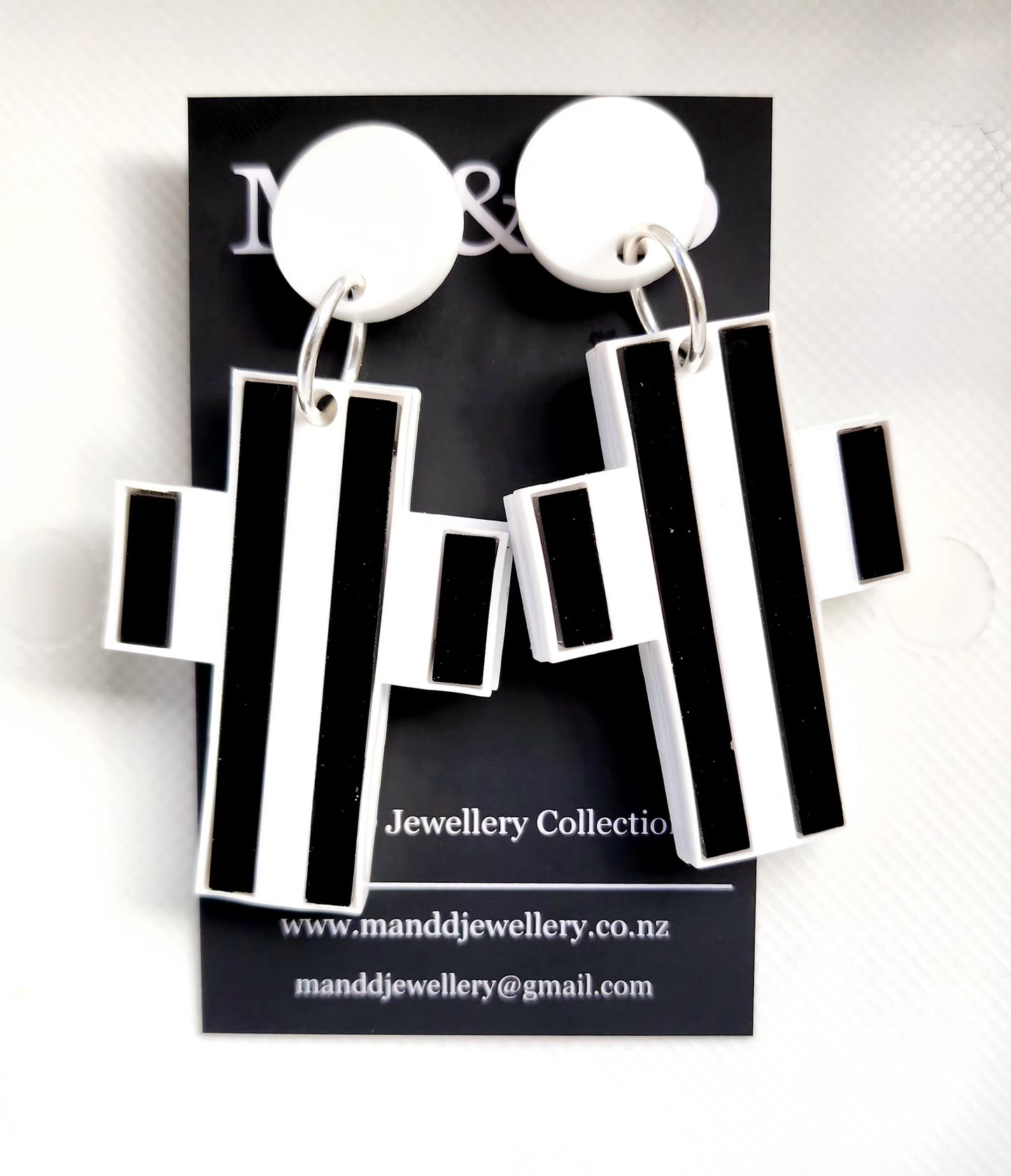 Stripey Cross Chunky Stud Dangle Earrings