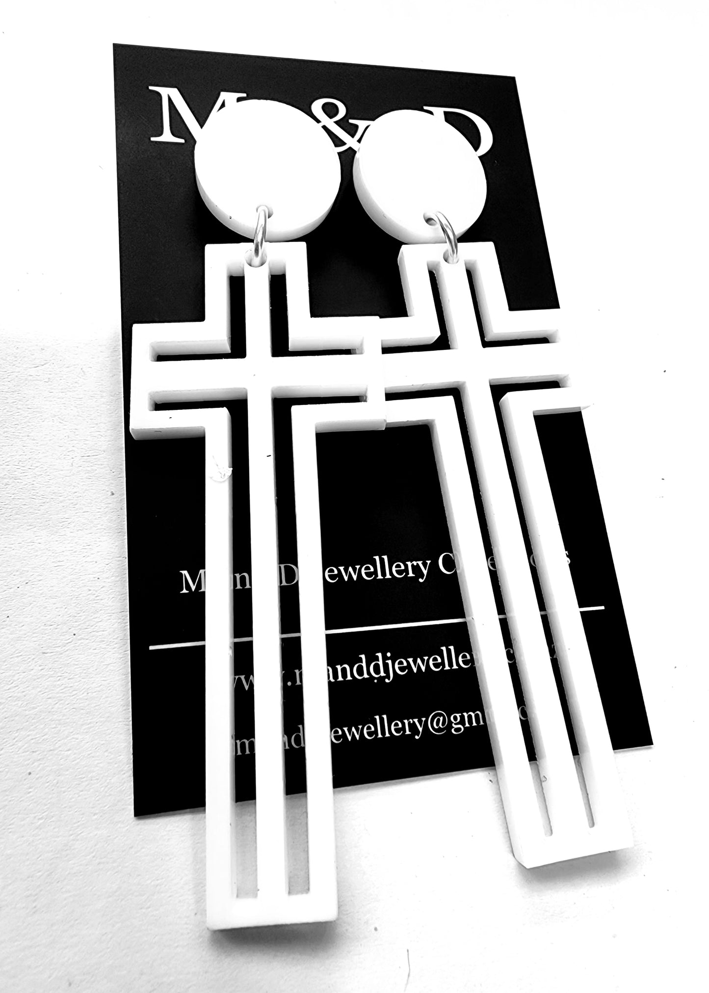 Tall Lined Cross Dangle Earrings