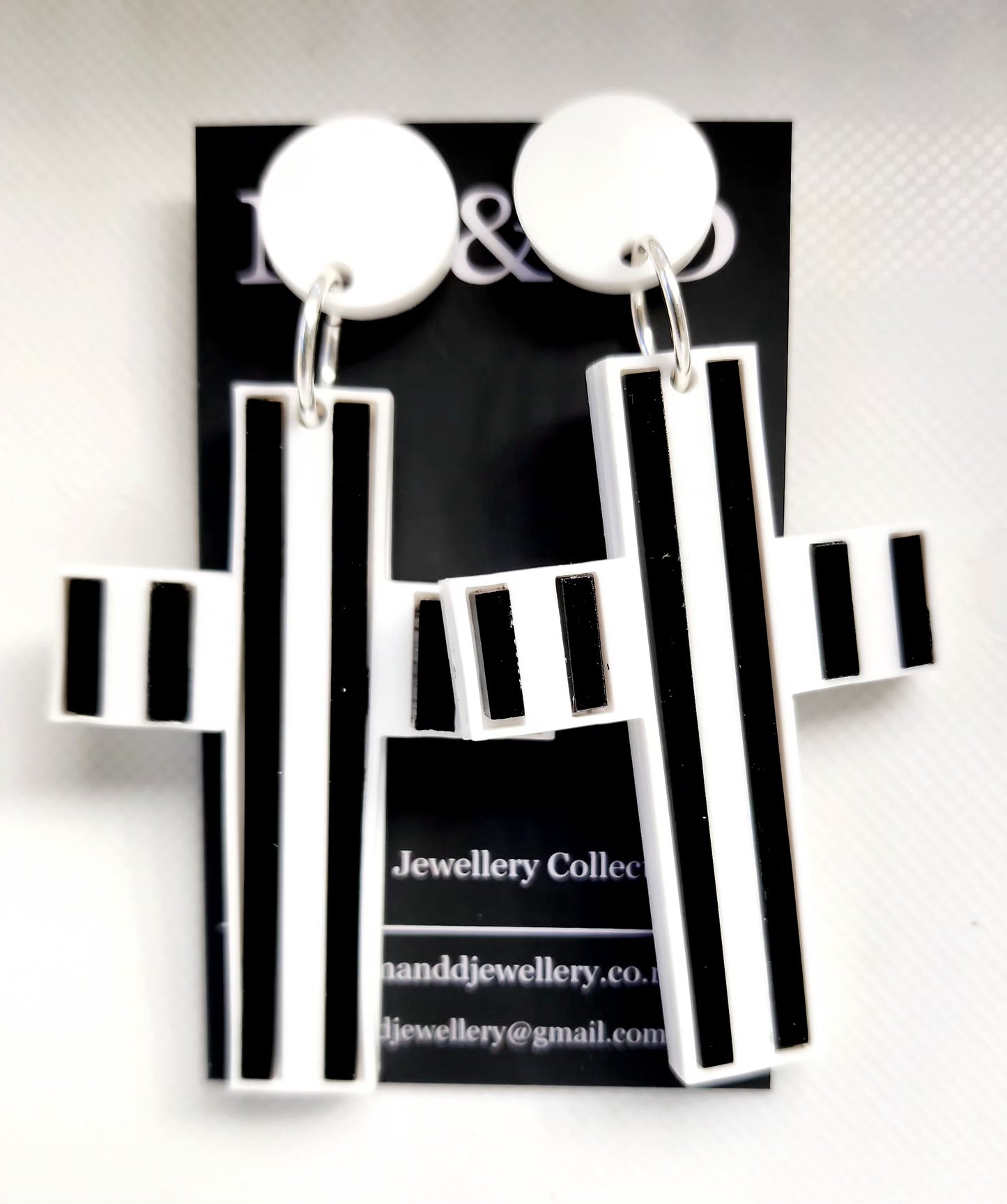 Stripey Cross Stud Dangle Earrings