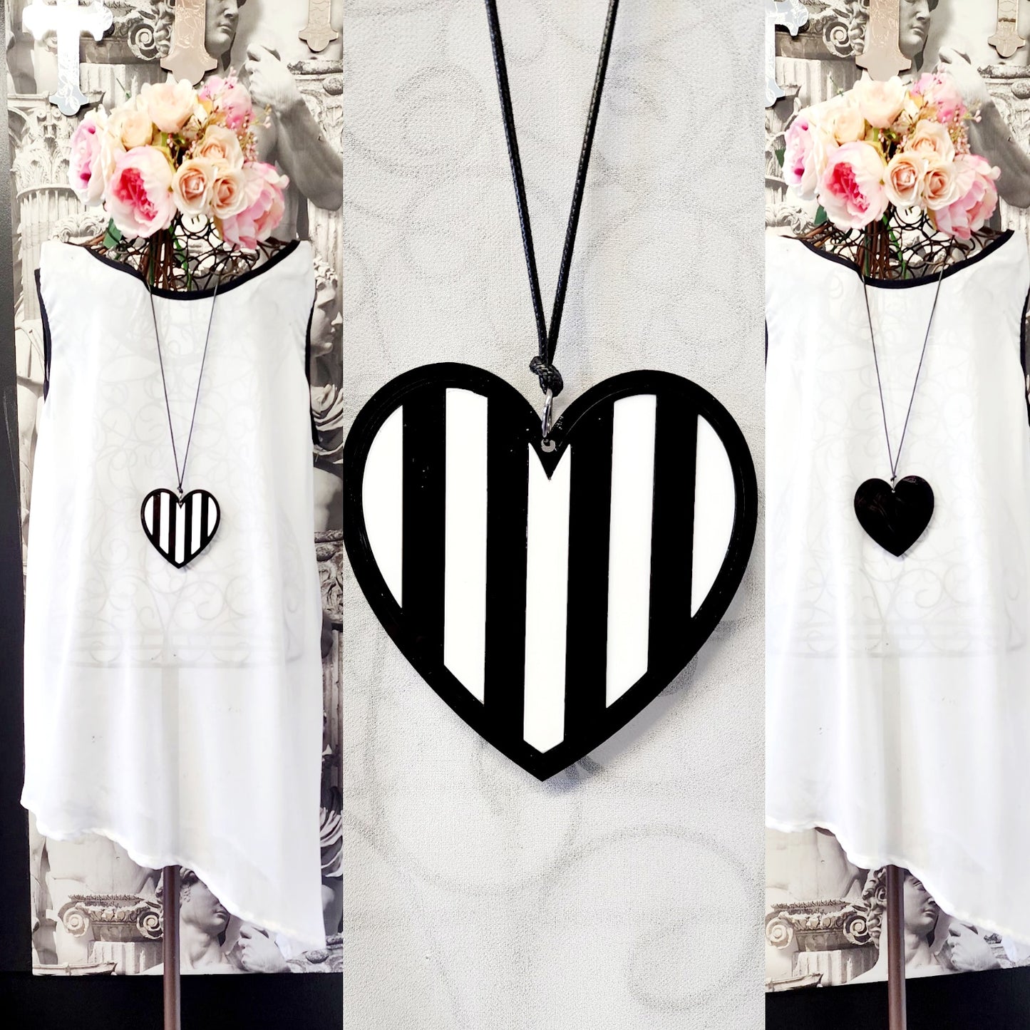 Stripey Heart Statement Necklace 6mm Thick Reversible