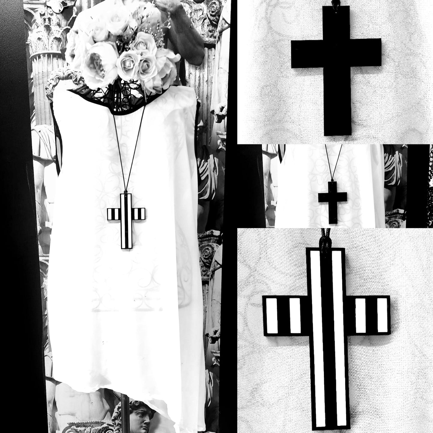 Stripey Cross Statement Necklace 6mm Thick