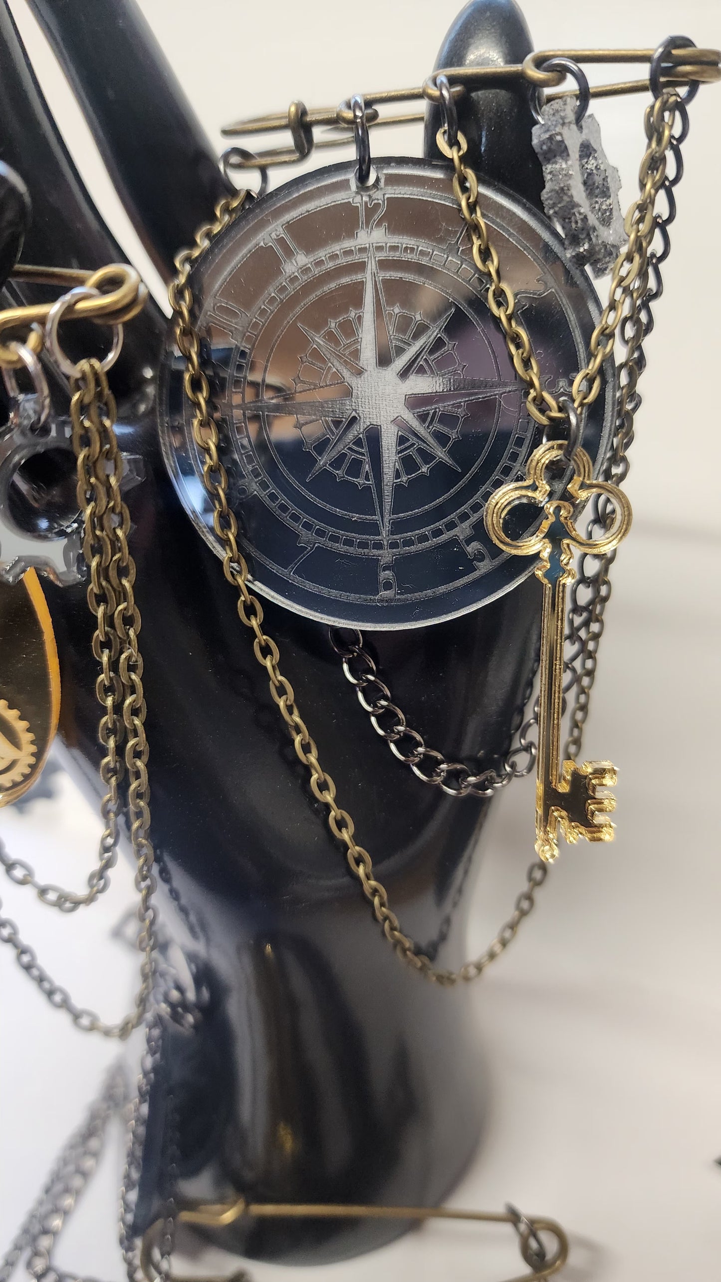 Steampunk Kilt Pin Compass and Key