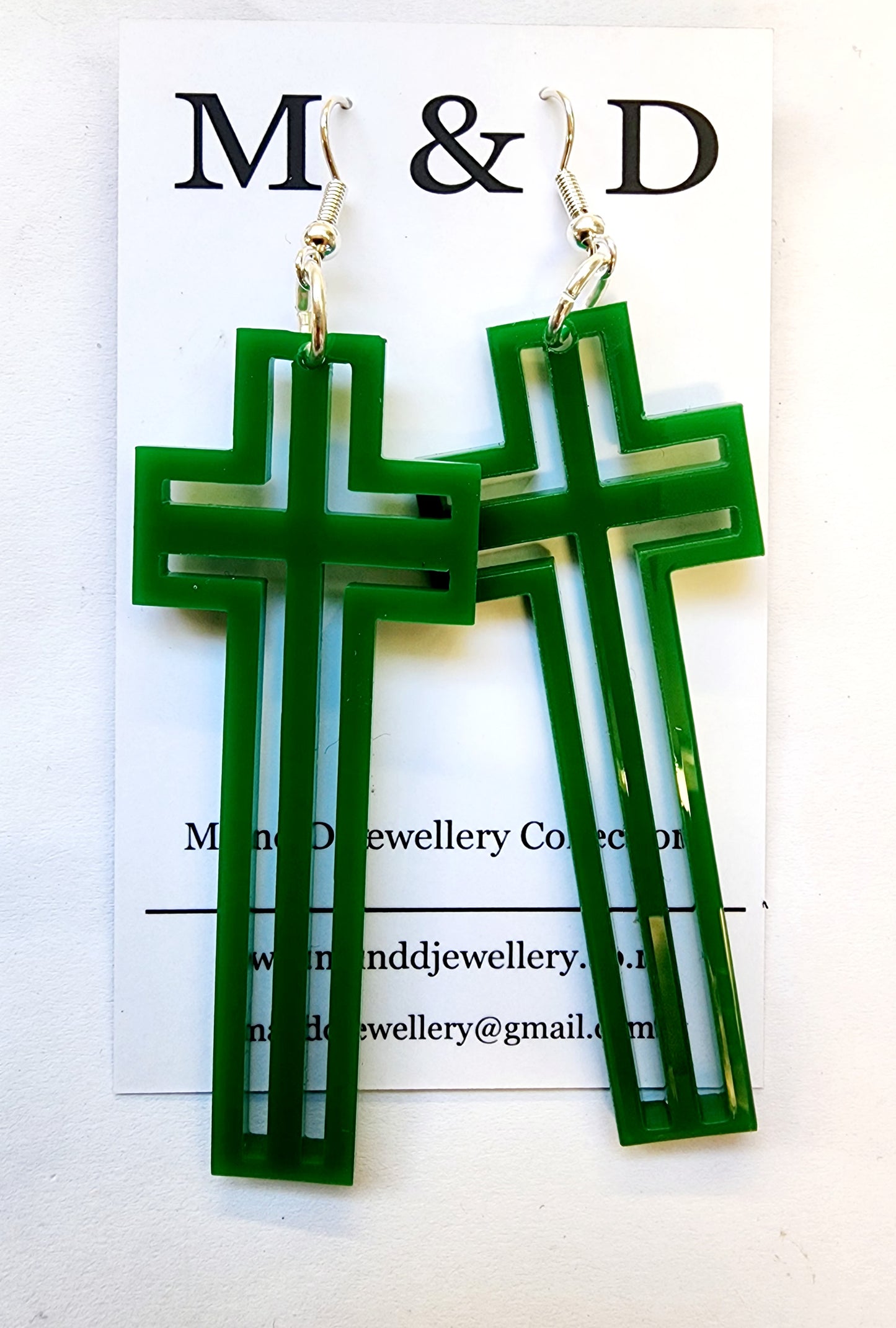 Tall Lined Cross Dangle Earrings