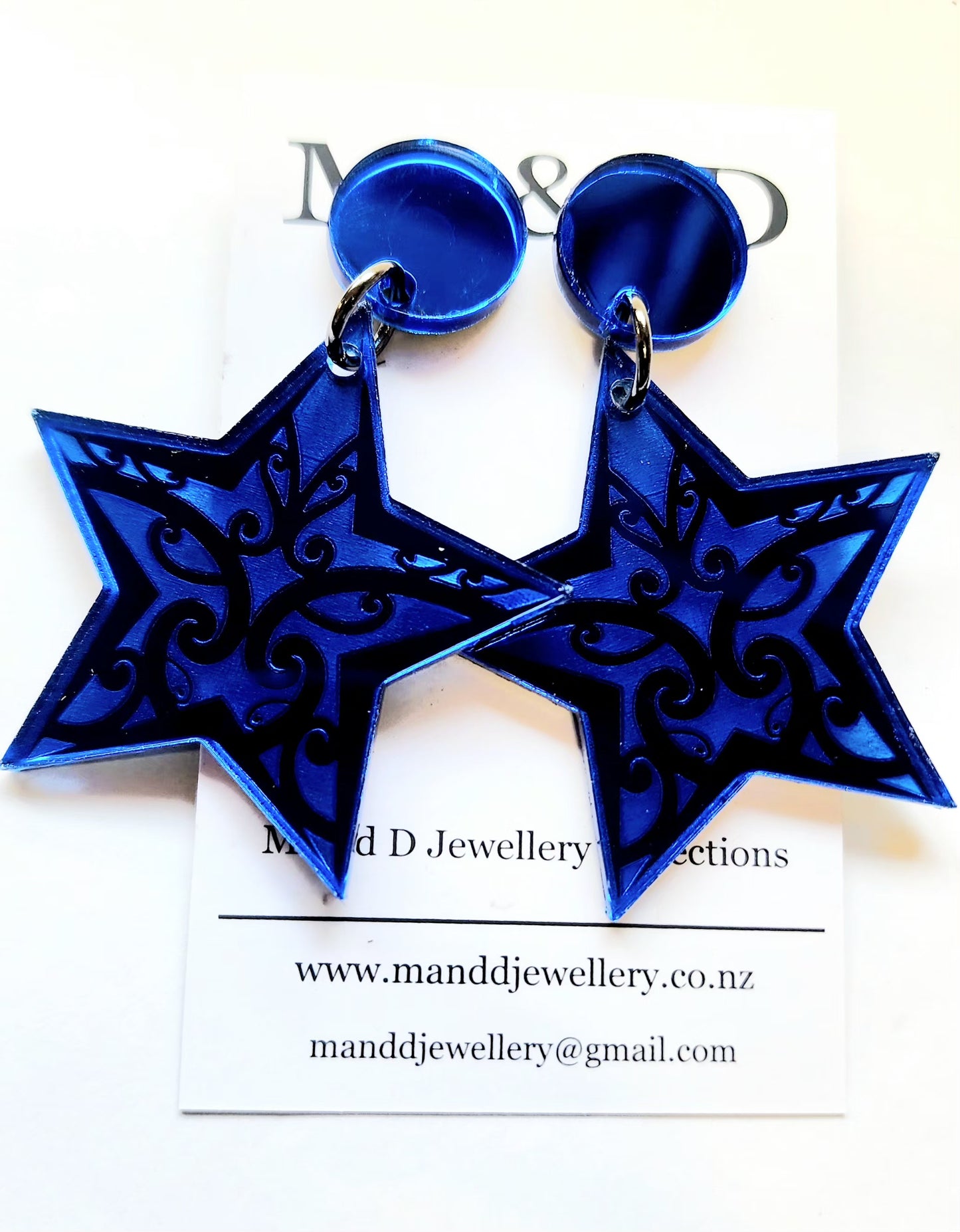 Star Earrings engraved With Maori Design Stud Dangles