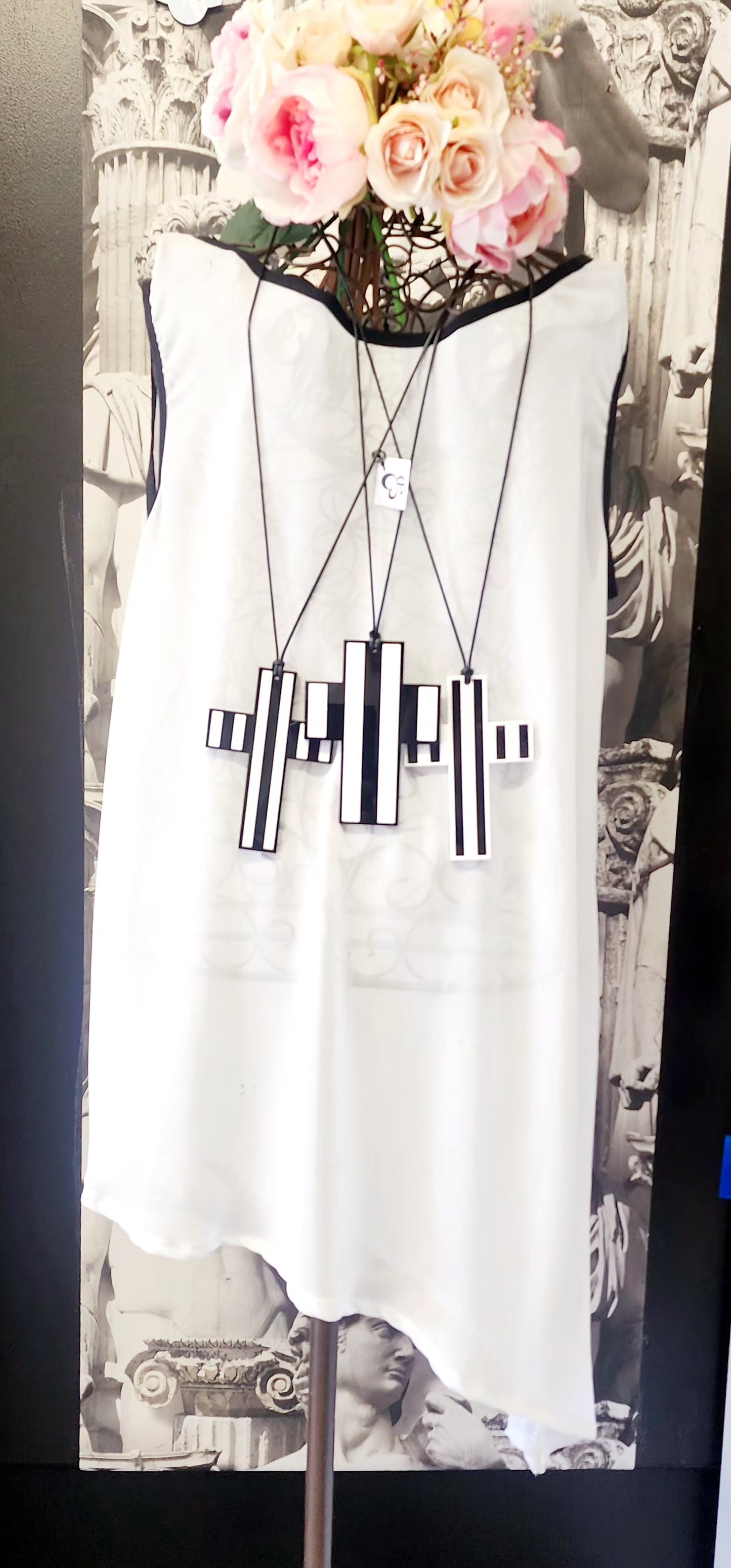 Stripey Cross Chunky Statement Necklace 6mm Thick