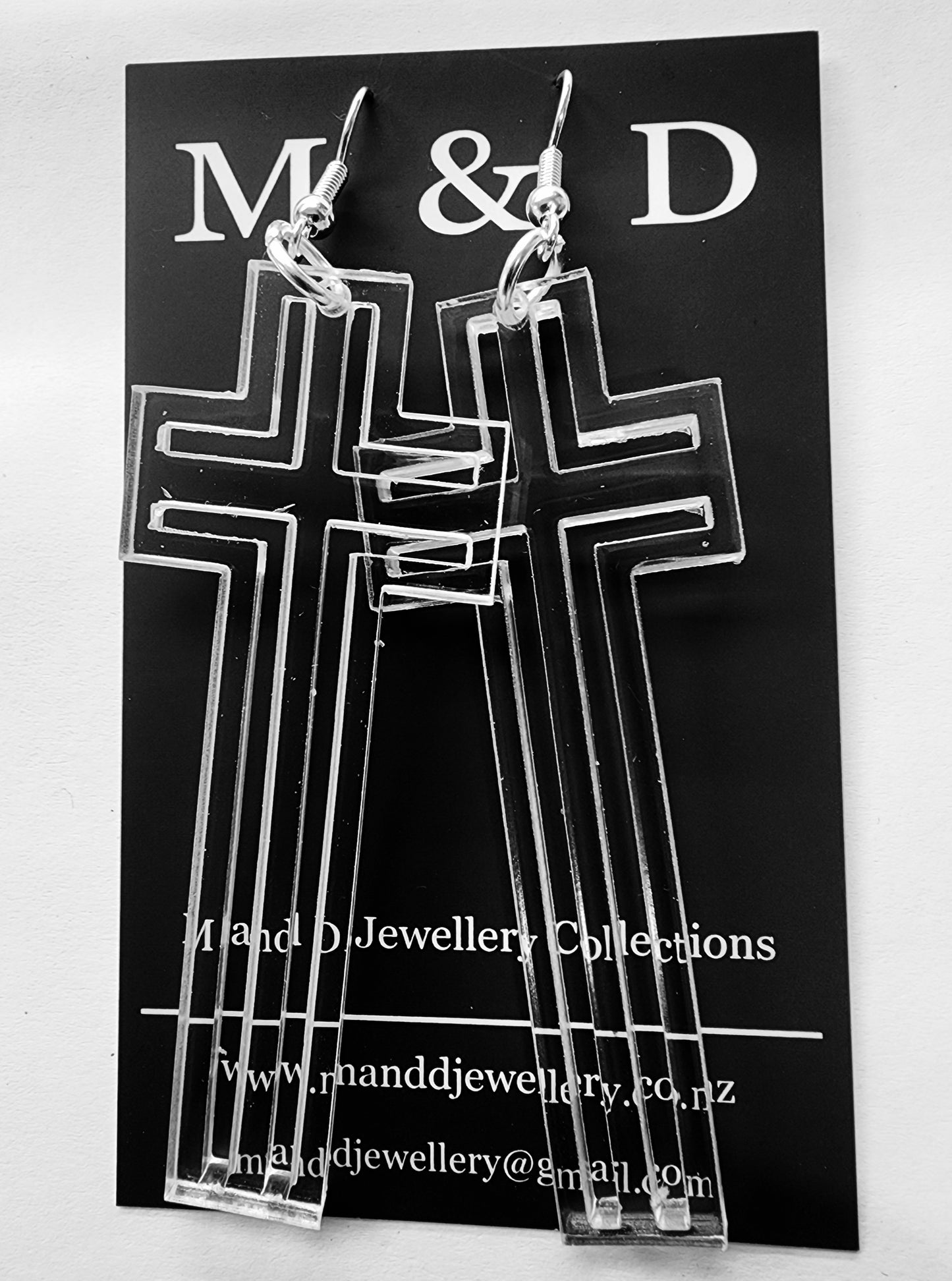 Tall Lined Cross Dangle Earrings