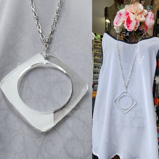 Squared Circle Chunky Clear 6mm chained n Necklace