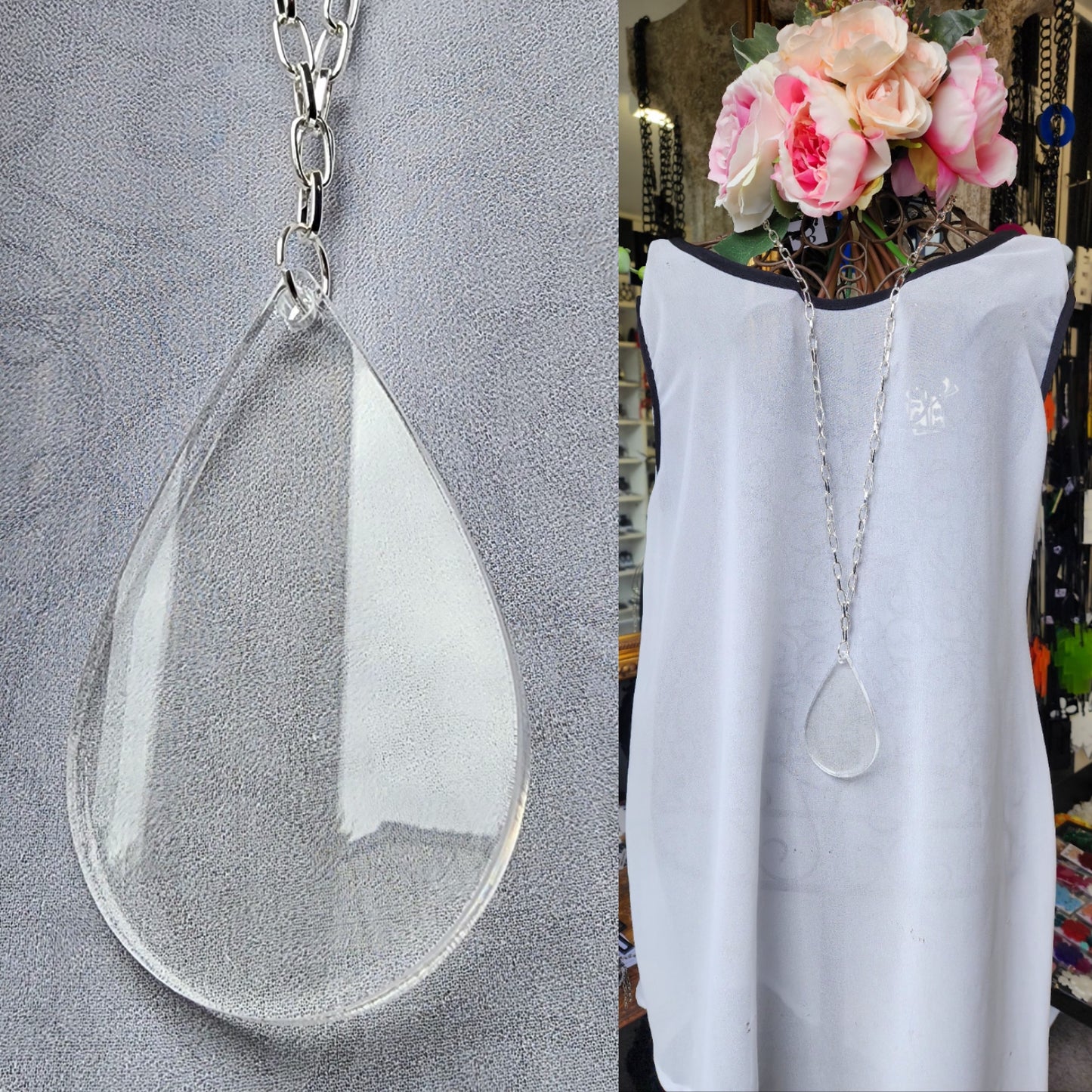 Teardrop 6mm Chunky Clear Chained Statement Necklace