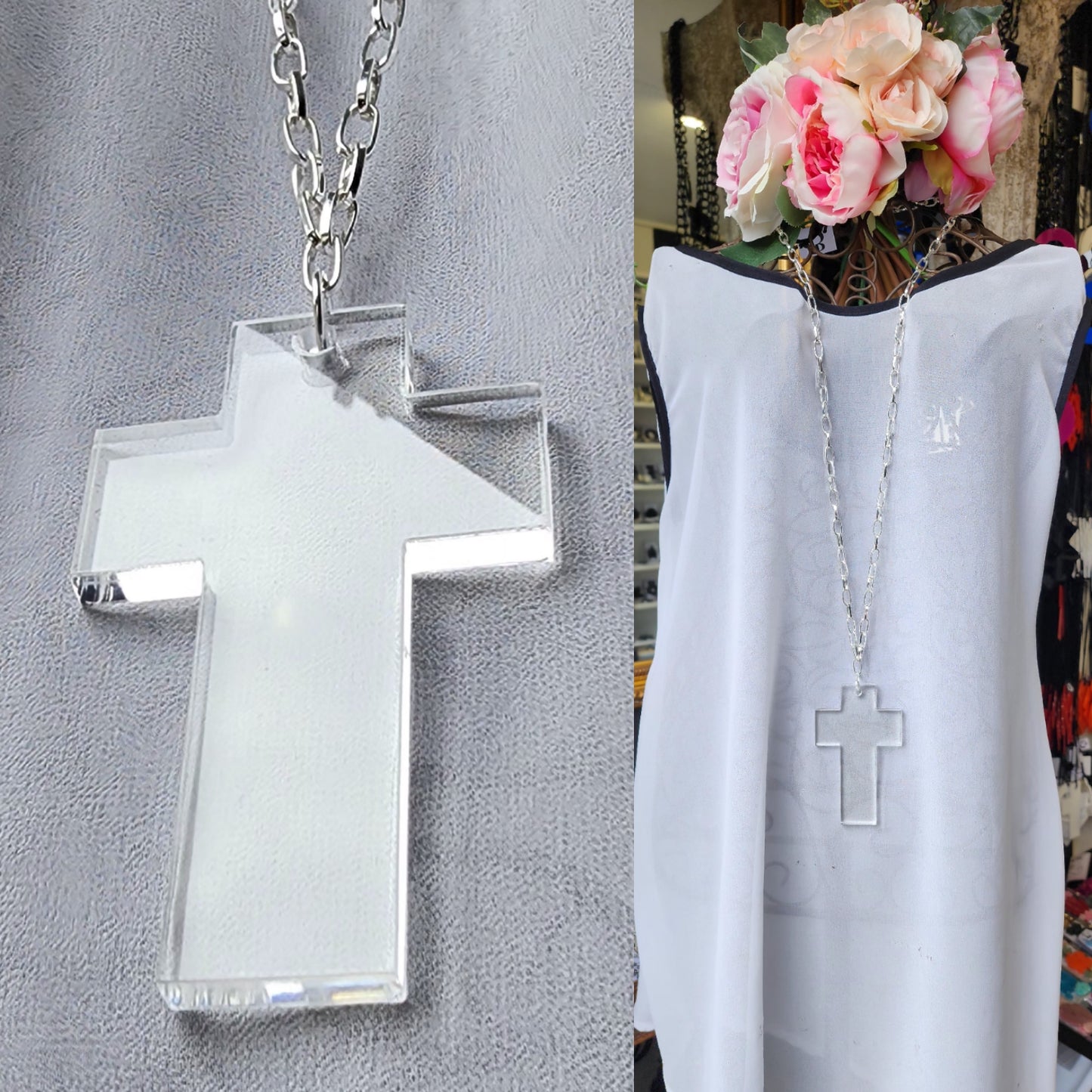 Cross 6mm Chunky Clear chained Statement Necklace