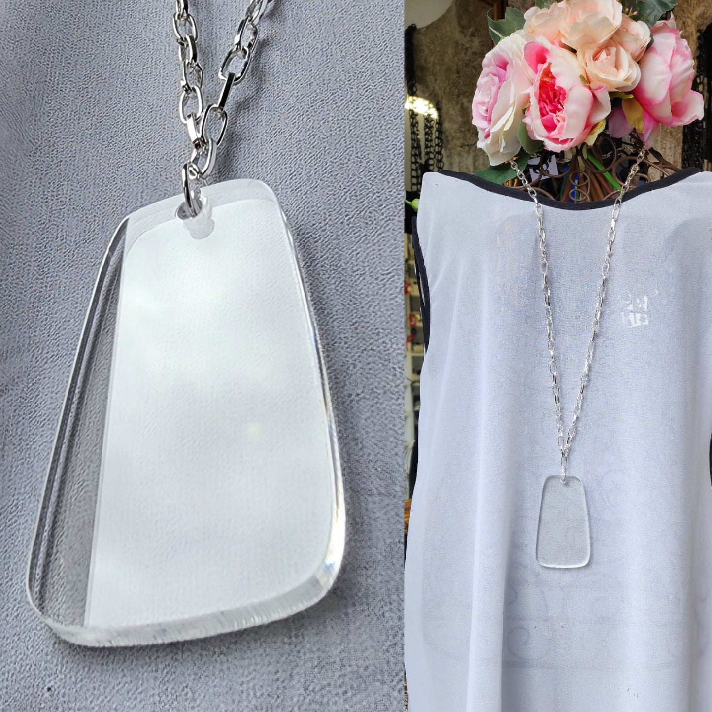 Chunky Clear 6mm squared Teardrop Chained Necklace