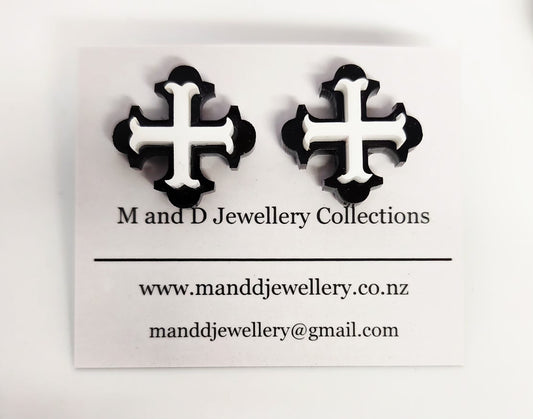 Botonee Cross with Bar Layer Statement Studs