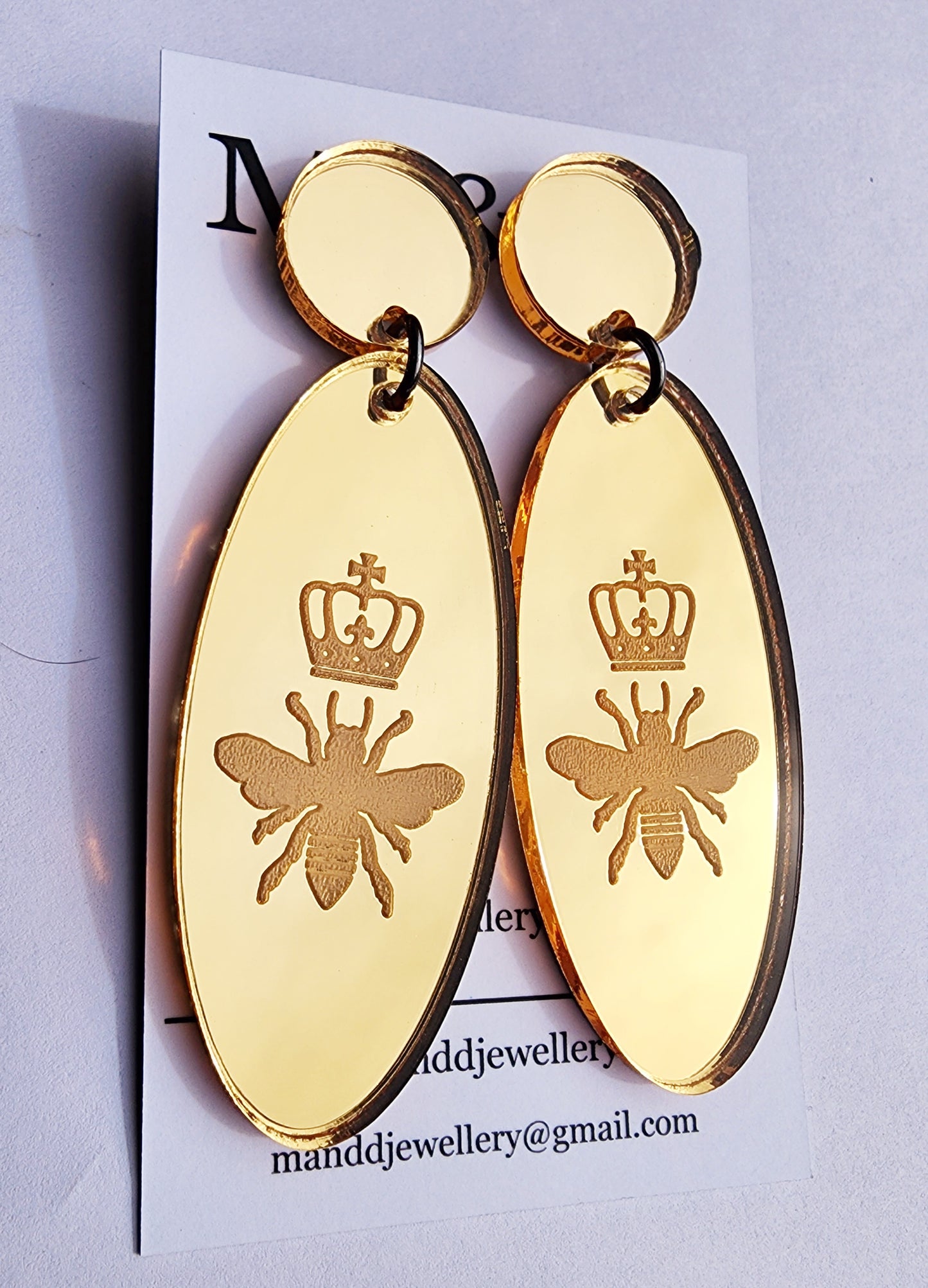 Crown Engraved Mirror Stud Dangle Earrings