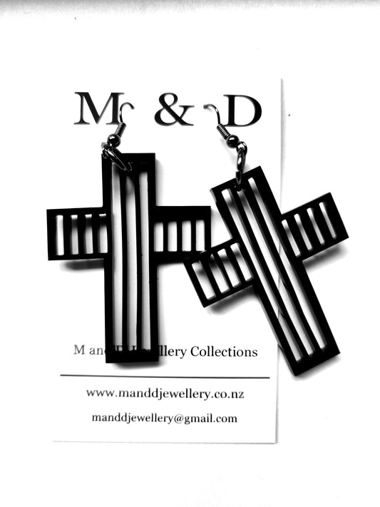 Hollow Striped Cross Dangle Earrings