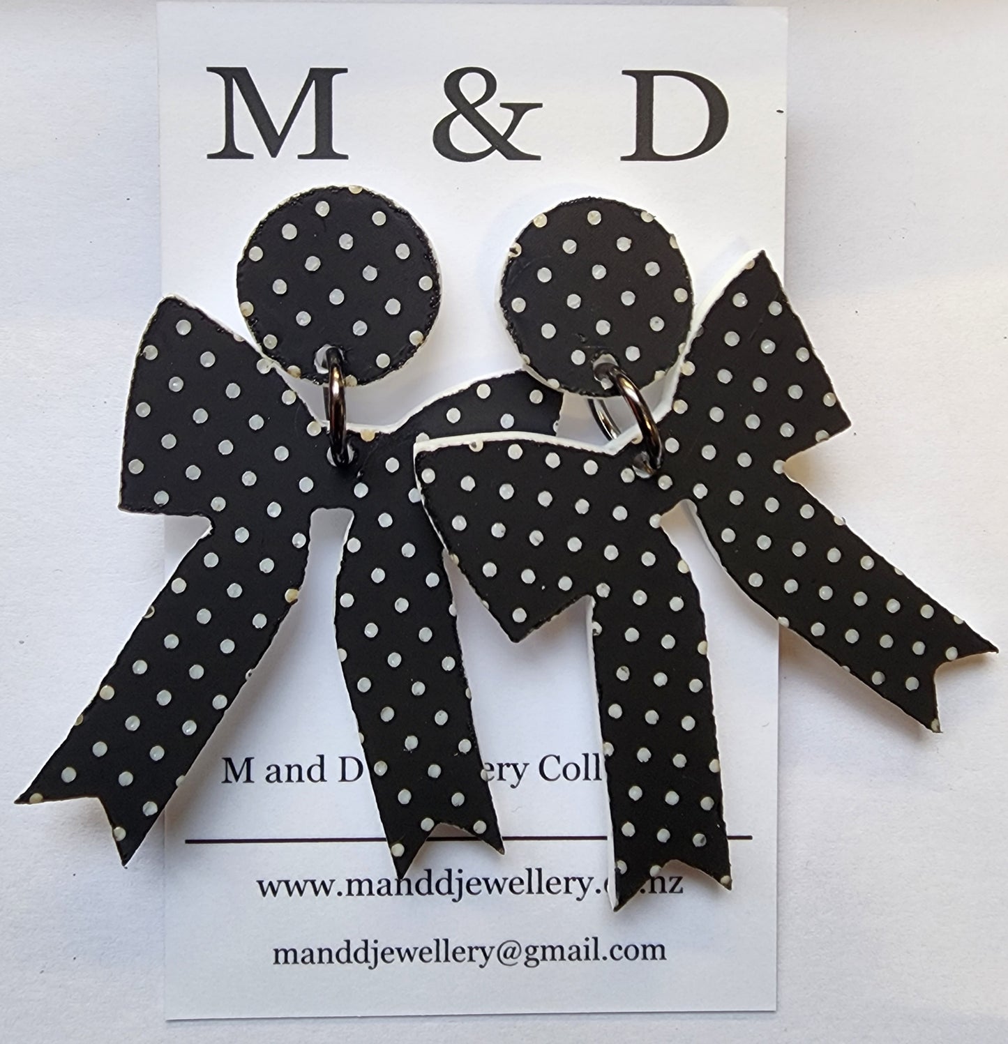 Patterned Polka Dot Bow Stud Dangle Earrings