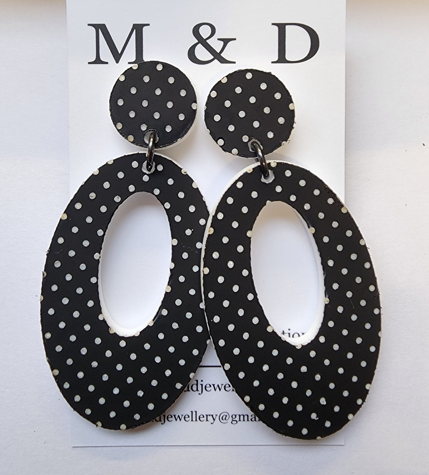 Patterned polka dot Ovals Stud Dangles Earrings