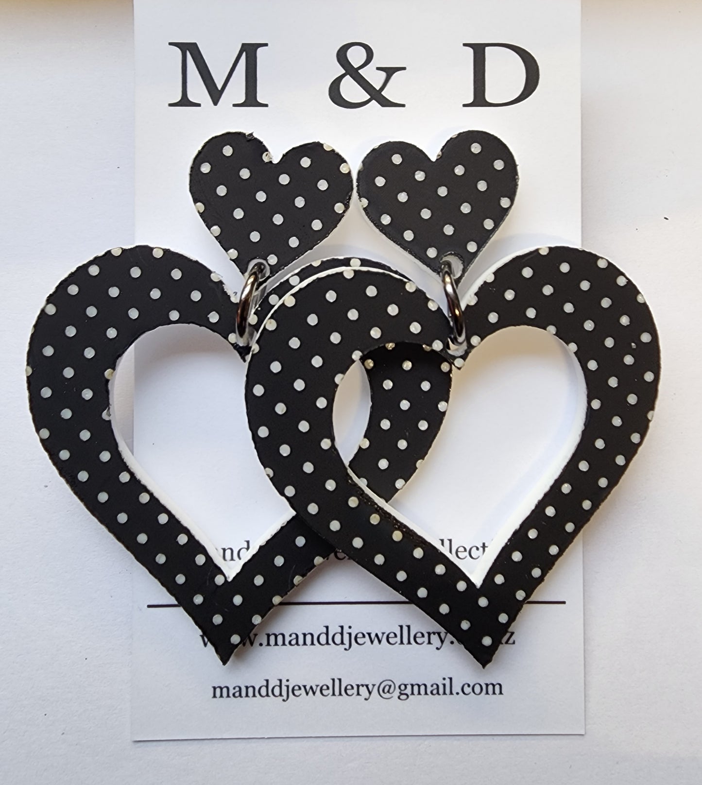 Patterned polka dot Hearty Heart Stud Dangle Earrings