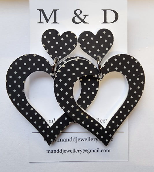 Patterned polka dot Hearty Heart Stud Dangle Earrings