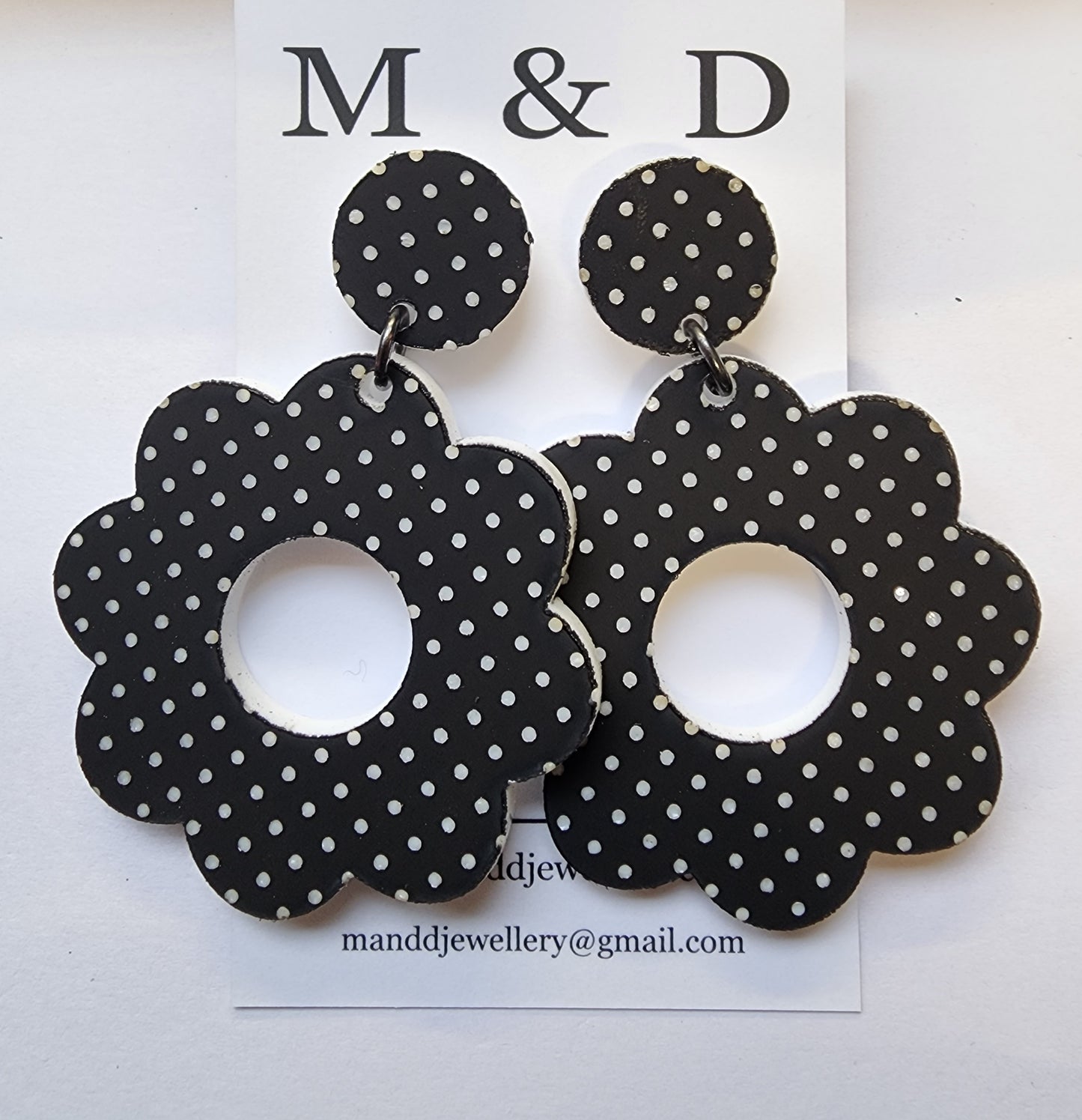 Patterned polka dot Flower Power Stud Dangle Earrings