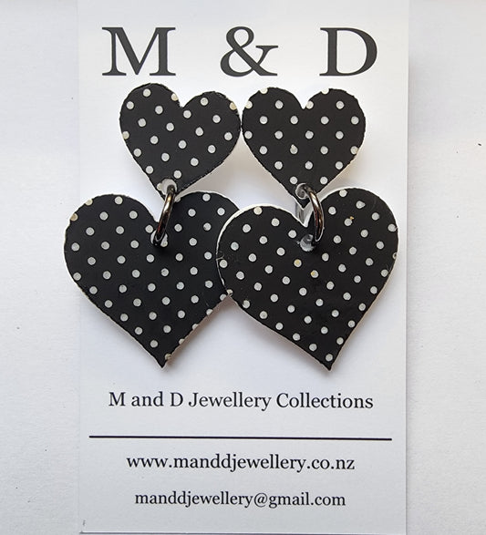 Patterned polka dot Heart little stud dangle earrings