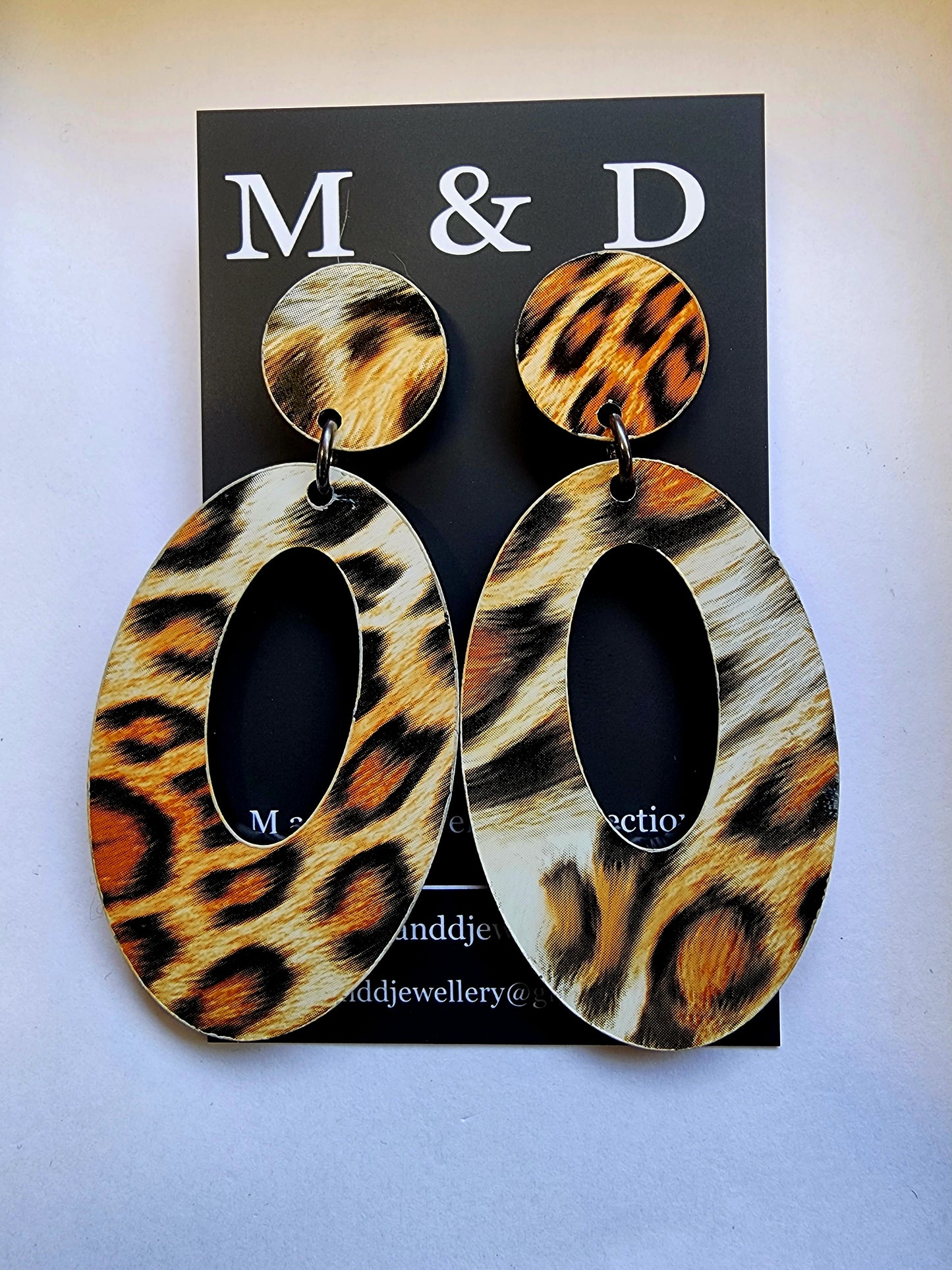 Patterned Leopard Oval Earrings Stud Dangles