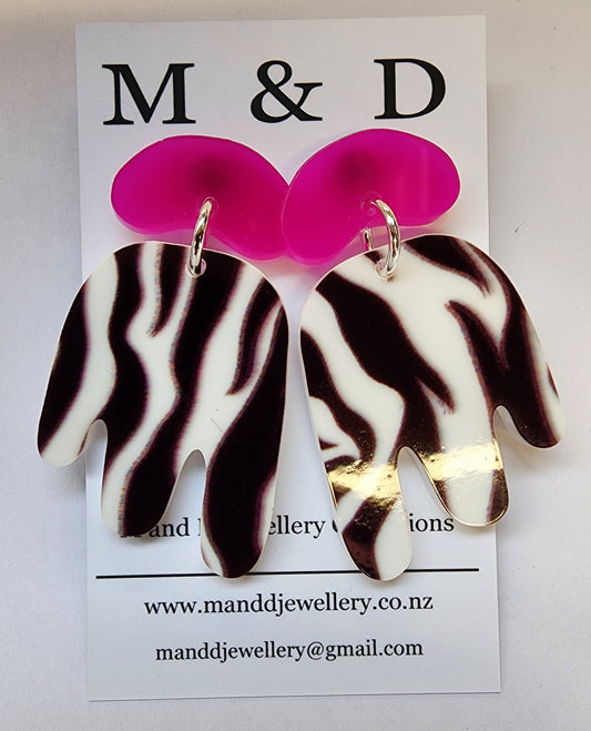 Patterned Zebra JellyFish Stud Dangle Earrings