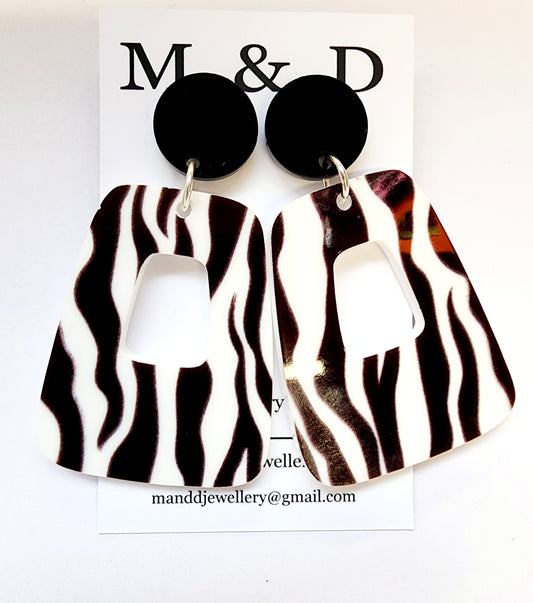 Patterned Zebra Jelly Block Stud Dangle Earrings