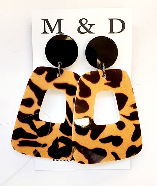 Patterned Block Ginger Leopard stud dangle earrings