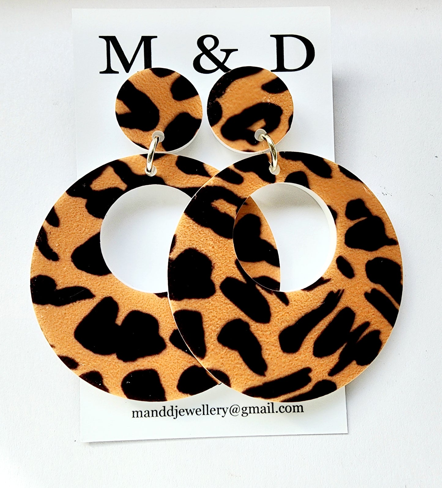 Patterned Ginger Leopard Circles Stud Dangles Earrings