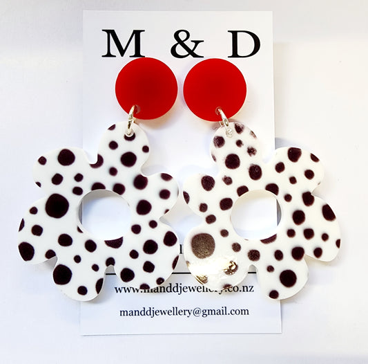 Patterned Spot Jelly Flower Stud Dangles Earrings