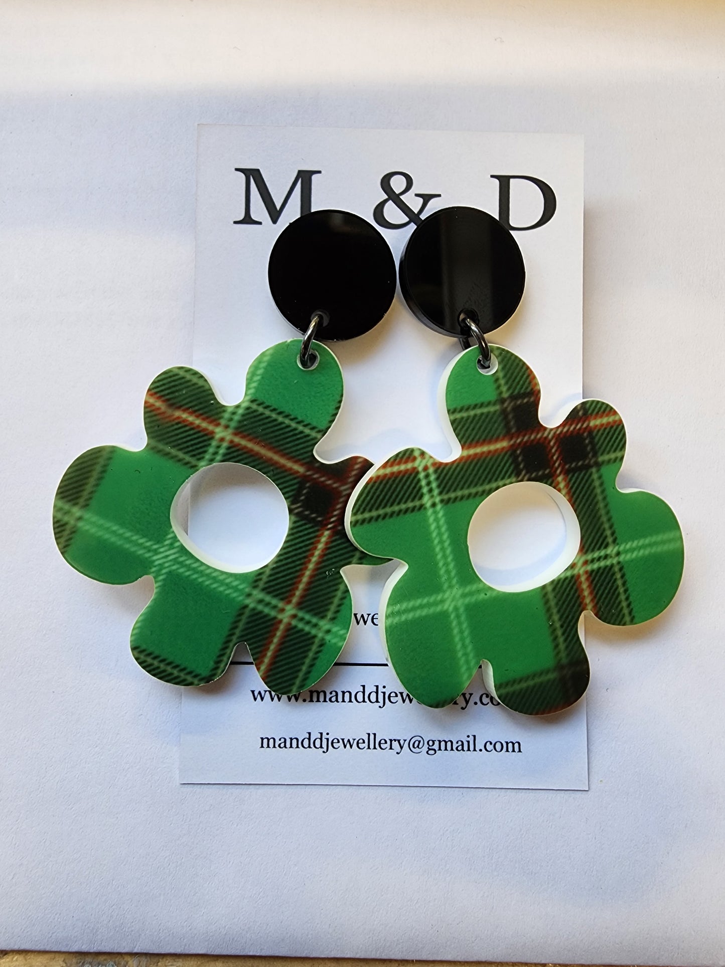 Patterned Tartan Jelly Flower Stud dangle earrings