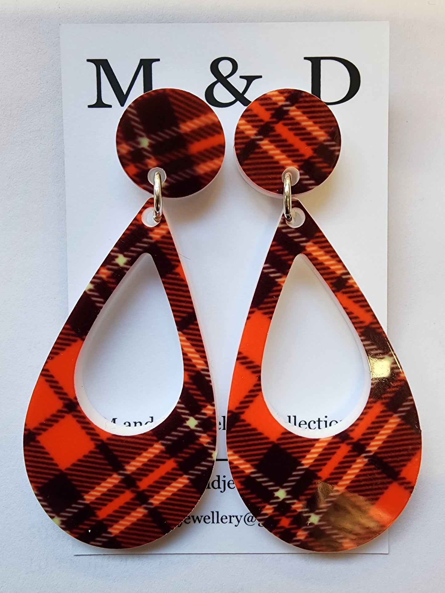 Patterned Tartan Teardrop Stud  Dangle Earrings